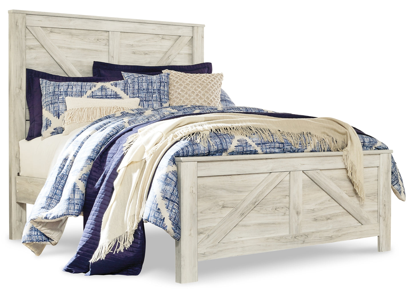Bellaby Crossbuck Panel Bed With Mirrored Dresser And Chest