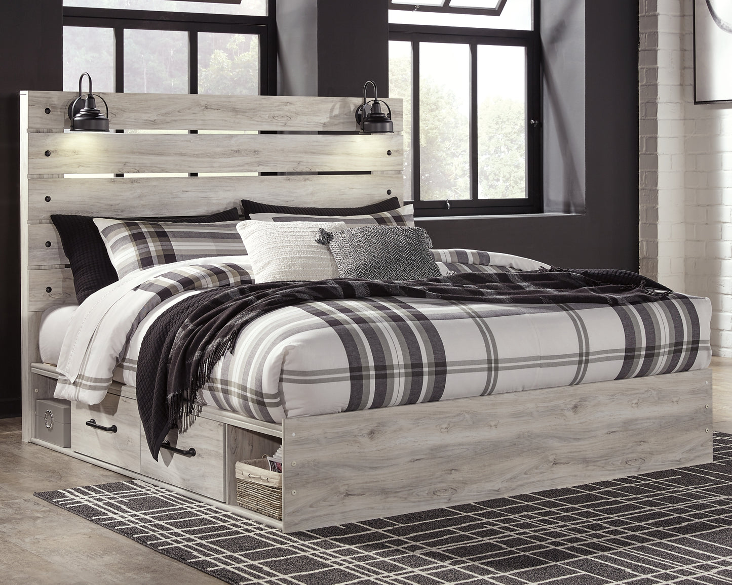 Cambeck Panel Bed With 4 Storage Drawers With Mirrored Dresser