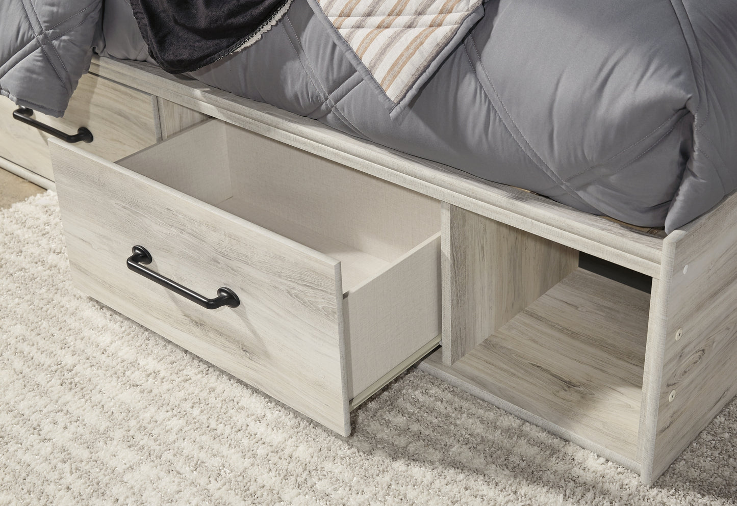 Cambeck Panel Bed With 4 Storage Drawers With Mirrored Dresser