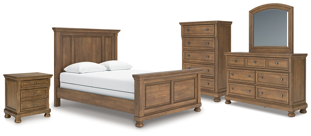 Feddinger Queen Panel Bed with Mirrored Dresser, Chest and Nightstand