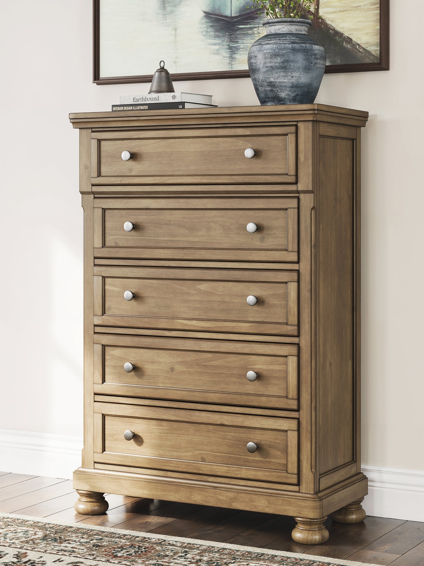 Feddinger Queen Panel Bed with Mirrored Dresser, Chest and Nightstand