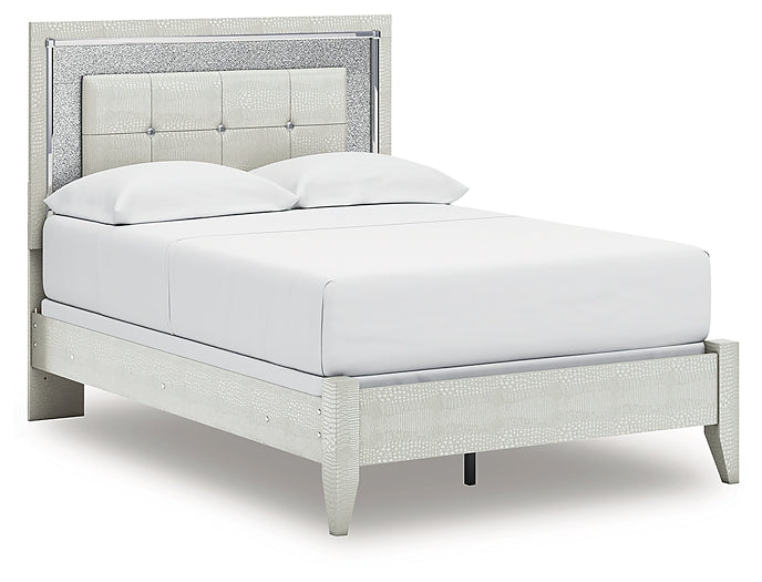Zyniden Full Upholstered Panel Bed with Mirrored Dresser and Chest