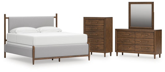 Lyncott King Upholstered Bed with Mirrored Dresser and Chest