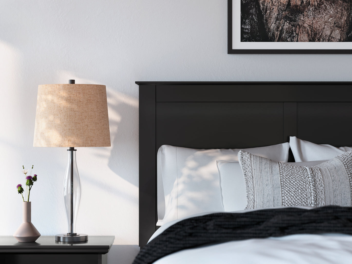 Full Panel Bed with Mirrored Dresser