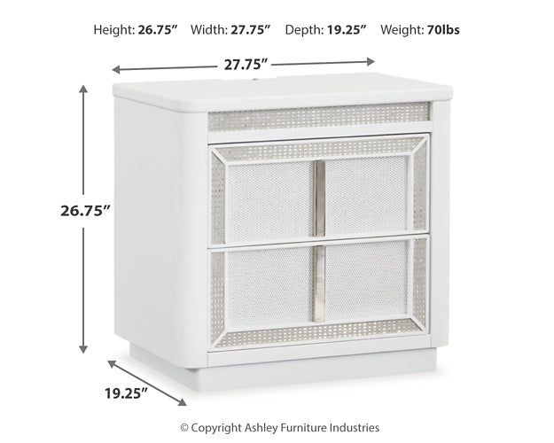 Chalanna California King Upholstered Storage Bed with Mirrored Dresser and Nightstand