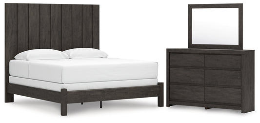 Fraluna King Panel Bed with Mirrored Dresser