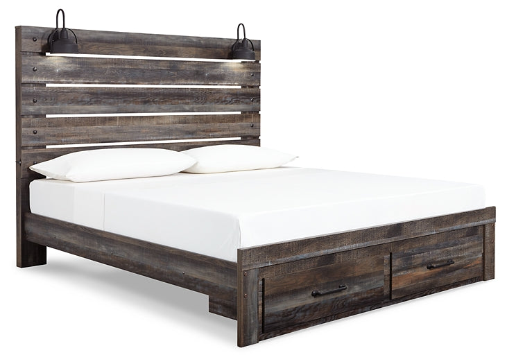Drystan Queen Panel Bed with 2 Storage Drawers with Mirrored Dresser, Chest and Nightstand