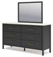 Cadmori King Upholstered Panel Bed with Mirrored Dresser