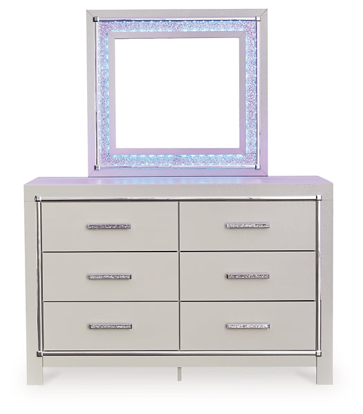 Zyniden Full Upholstered Panel Bed with Mirrored Dresser and Nightstand