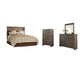 Juararo Queen Panel Headboard Bed with Mirrored Dresser and Chest