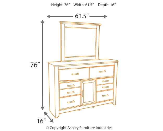 Juararo King/California King Panel Headboard with Mirrored Dresser, Chest and Nightstand