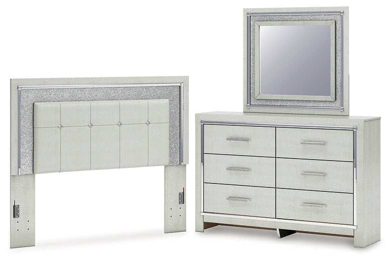 Zyniden Queen Upholstered Panel Headboard with Mirrored Dresser
