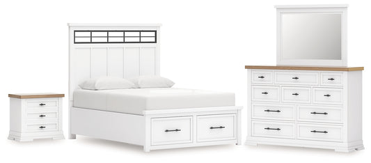 Ashbryn Queen Panel Storage Bed with Mirrored Dresser and Nightstand