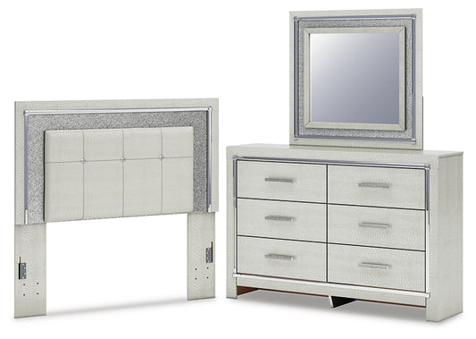 Zyniden Full Upholstered Panel Headboard with Mirrored Dresser