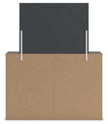 Queen Panel Storage Bed with Mirrored Dresser and Nightstand