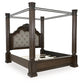 Maylee King Canopy Bed with Mirrored Dresser and Nightstand