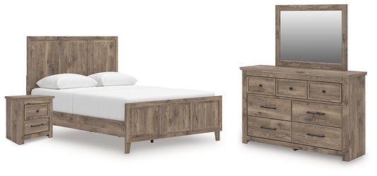 Rusticott Queen Panel Bed with Mirrored Dresser and Nightstand