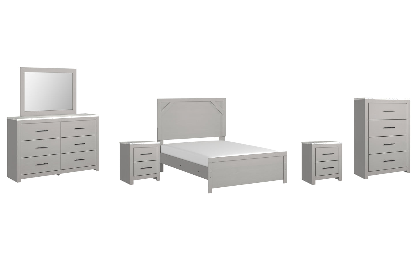 Cottonburg Full Panel Bed with Mirrored Dresser, Chest and 2 Nightstands
