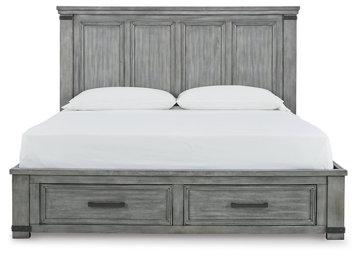 Russelyn California King Storage Bed with Mirrored Dresser, Chest and 2 Nightstands